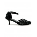 ELENA IACHI R15 BLACK LEATHER/GLITTER SANDALS