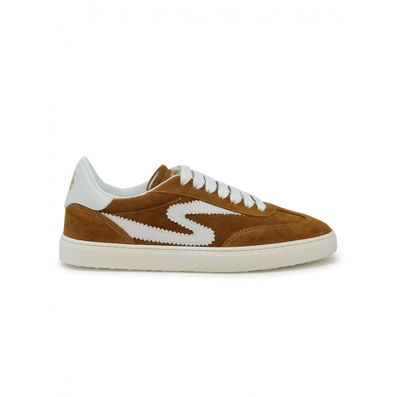 STUART WEITZMAN SK928 BEIGE AND WHITE LEATHER/SUEDE RUNAROUND SNEAKERS