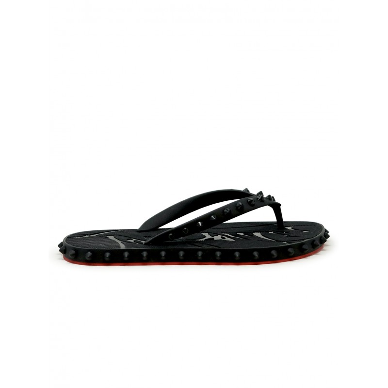 CHRISTIAN LOUBOUTIN 1230961 BK01 BLACK RUBBER SUPER LOUBI FLAT FLIP THONGS