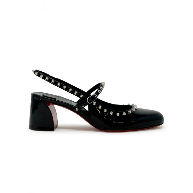 CHRISTIAN LOUBOUTIN 1250705 B439 BLACK PATENT LEATHER JANISPIKES 55 MARY JANES