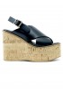 PALOMA BARCELO 26-3001 BLACK LEATHER BEGONIA WEDGE SANDALS