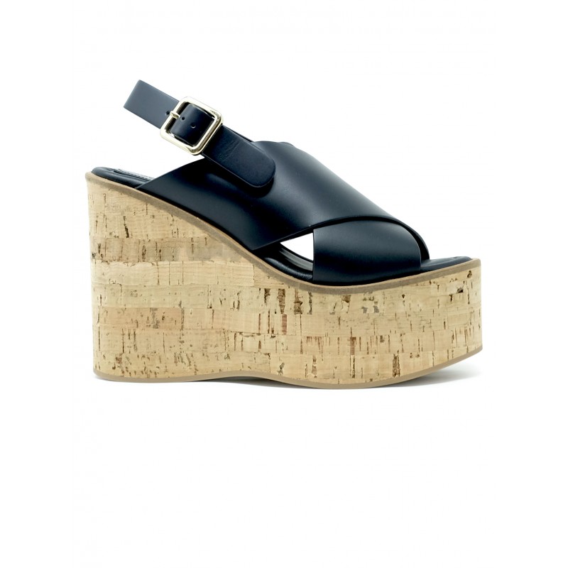 PALOMA BARCELO 26-3001 BLACK LEATHER BEGONIA WEDGE SANDALS