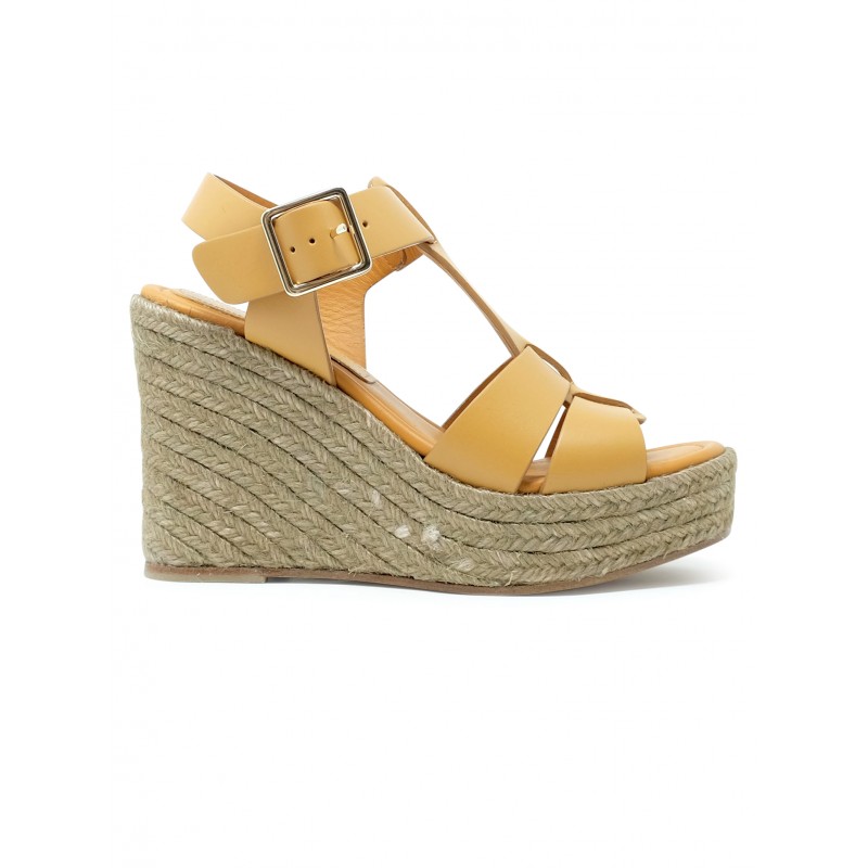 PALOMA BARCELO 26-3301 OCHRE LEATHER ALISON WEDGE SANDALS