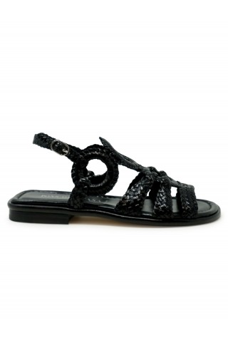 PONS QUINTANA 11235.000 BLACK LEATHER TINA FLAT SANDALS
