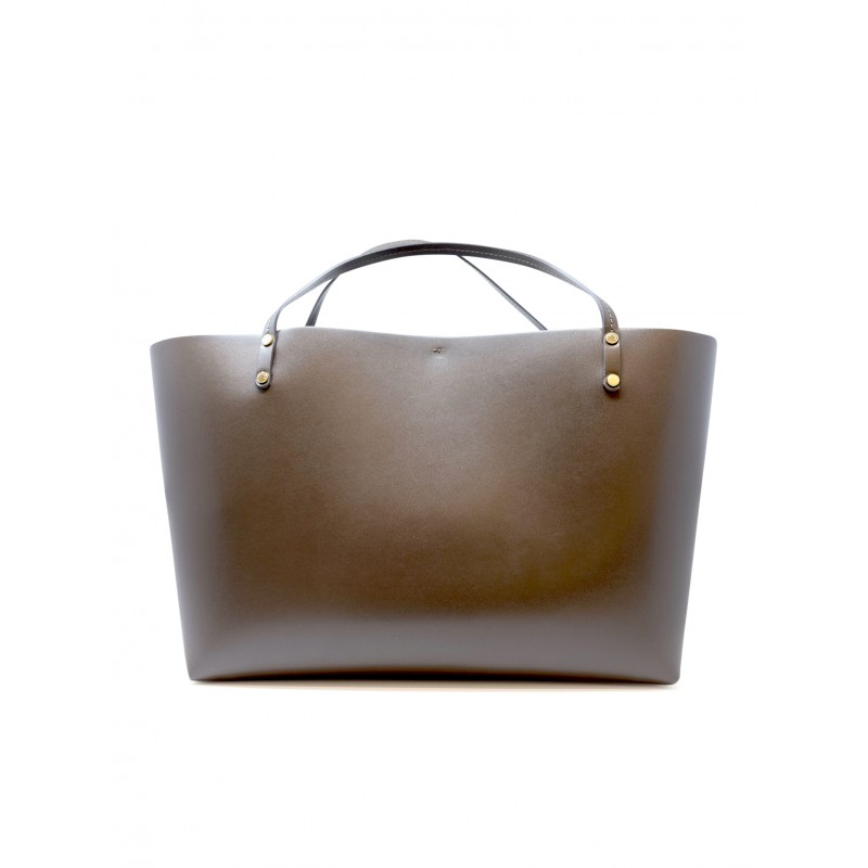 ALMALA CA011A0021 DARK BROWN LEATHER SHOPPING LIV TOTE BAG