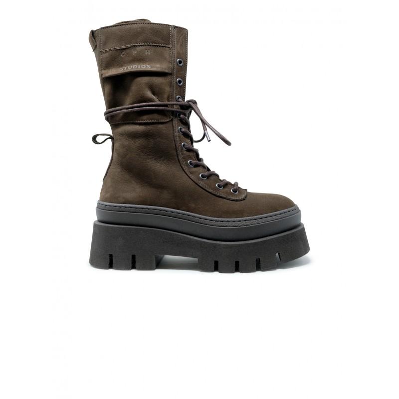 COPENHAGEN F5CPH691 NABUC CHOCOLATE LACE UP MID BOOTS