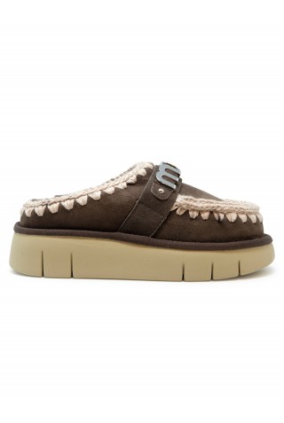 MOU FW531001A MOCHA BOUNCE METAL LOGO LEATHER WOOL RUBBER CLOG