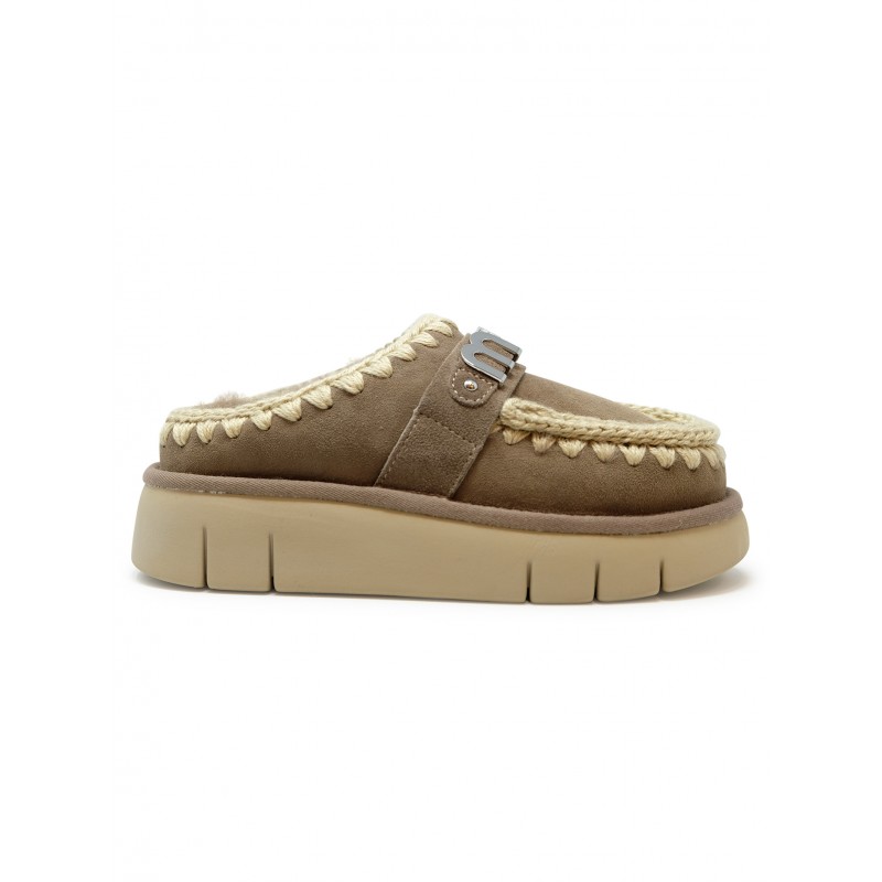 MOU FW531001A ELEPHANT GREY BOUNCE METAL LOGO LEATHER WOOL RUBBER CLOG