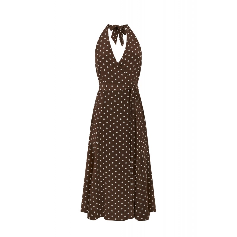 PAROSH D726177 SIBILLO 808 BROWN POLKA DOT SILK DRESS