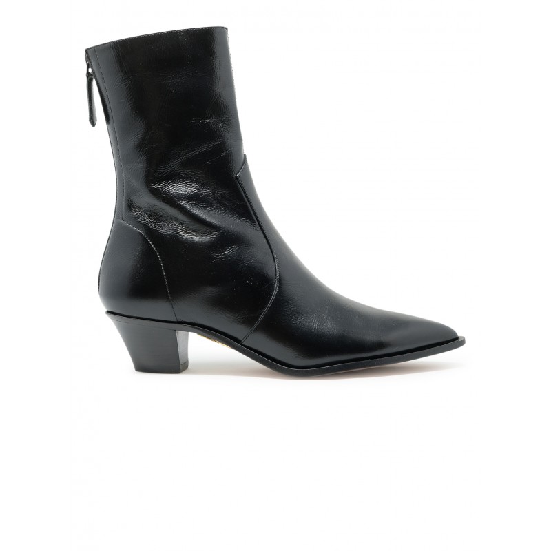 AQUAZZURA BNWMIDB0-NSI LEATHER BLACK BRUNSWICH BOOTIE 45