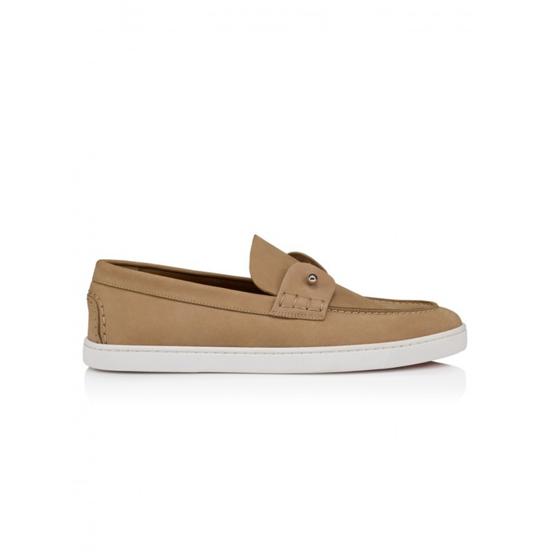 CHRISTIAN LOUBOUTIN 1250842 F846 CHAMBELIBOAT TAN NUBUCK FLAT BOAT SHOES