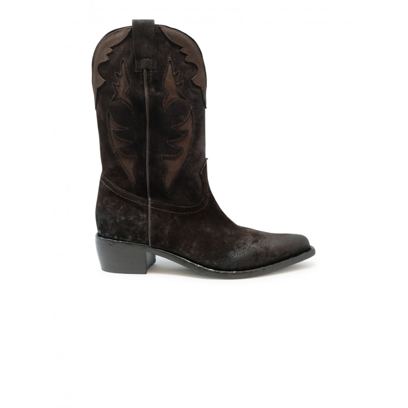 ELENA IACHI E4594-L DARK BROWN LEATHER SUEDE TEX ANKLE BOOTS