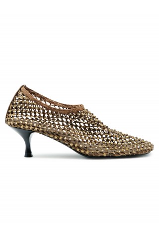 ELENA IACHI R14 CACAO LEATHER/GLITTER SHOES
