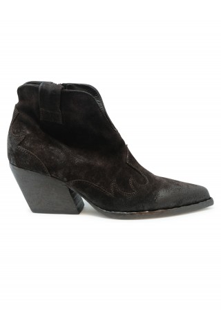 ELENA IACHI E4740 DARK BROWN VELOUR TEX ANCLE BOOTS