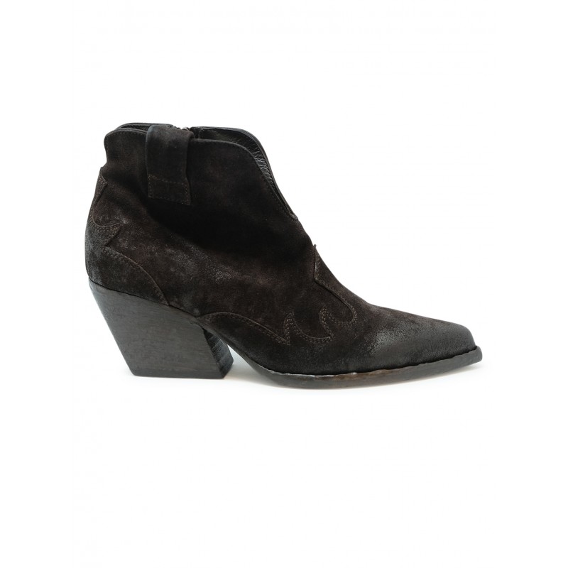 ELENA IACHI E4740 DARK BROWN VELOUR TEX ANCLE BOOTS