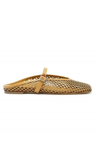 HALMANERA MONIC06 TAN LEATHER LASERCUT FLAT SABOT