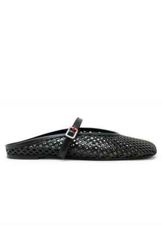 HALMANERA MONIC06 BLACK LEATHER LASERCUT FLAT SABOT