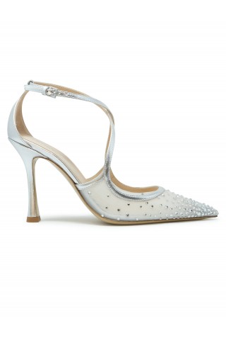 NINALILOU 361235A9/22 SILVER LEATHER GLITTER SLINGBACK PUMPS