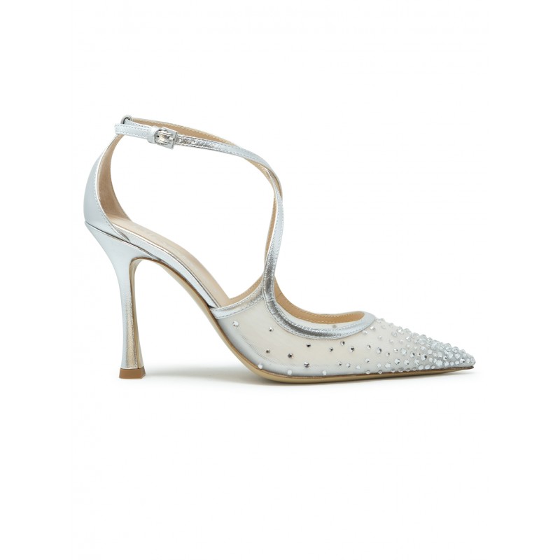 NINALILOU 361235A9/22 SILVER LEATHER GLITTER SLINGBACK PUMPS