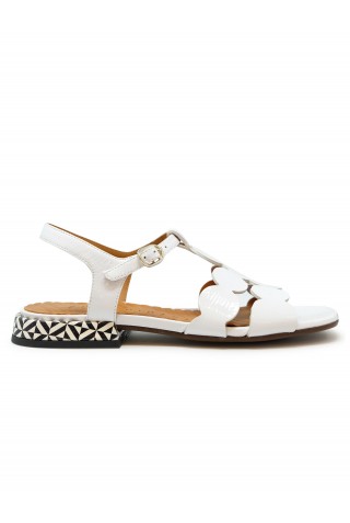 CHIE MIHARA BLACK/WHITE PATENT TYKA SANDALS