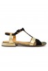 CHIE MIHARA BLACK/GOLD LEATHER TOMEN SANDALS