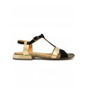 CHIE MIHARA BLACK/GOLD LEATHER TOMEN SANDALS