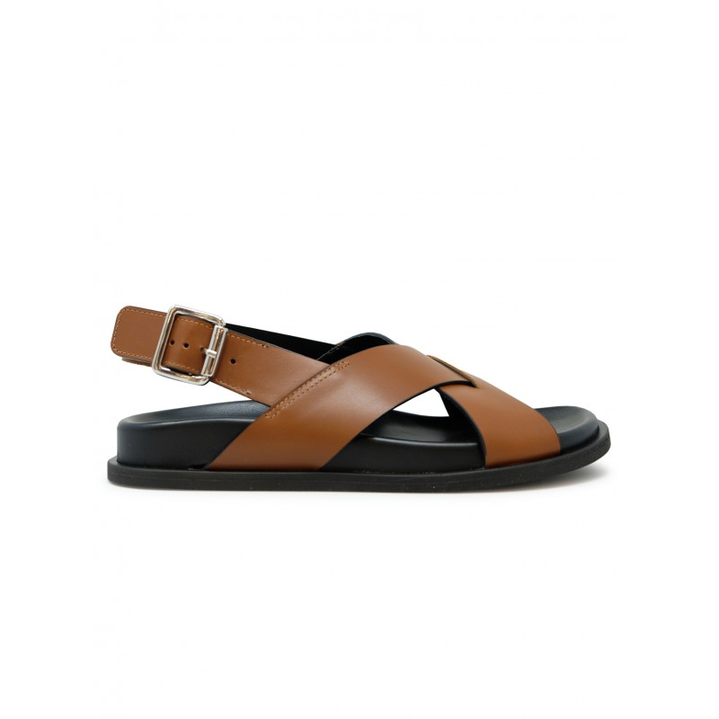 GUGLIELMO ROTTA 7578 NUT LEATHER TWILL SANDAL