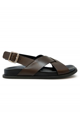 GUGLIELMO ROTTA 7578 BROWN LEATHER TWILL SANDAL