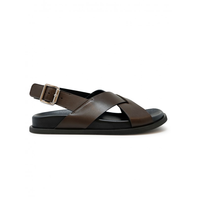 GUGLIELMO ROTTA 7578 BROWN LEATHER TWILL SANDAL