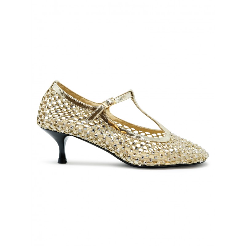 ELENA IACHI R34 BEIGE PLATINUM LEATHER/GLITTER SHOES