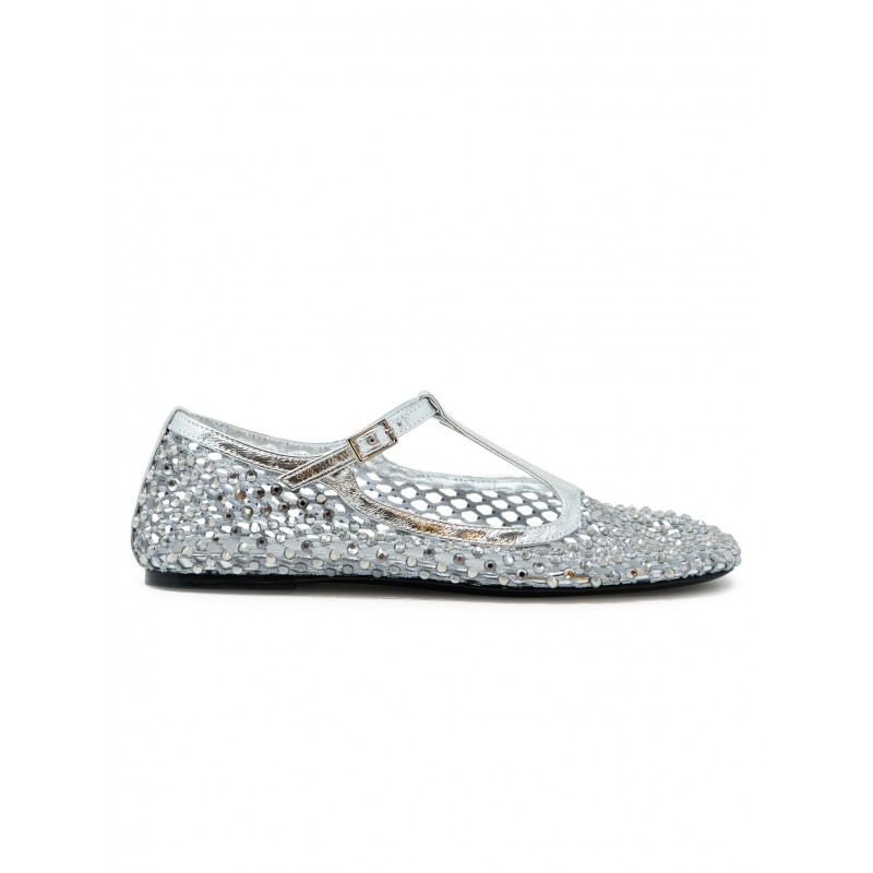 ELENA IACHI R33 GREY SILVER LEATHER/GLITTER BALLERINA SHOES