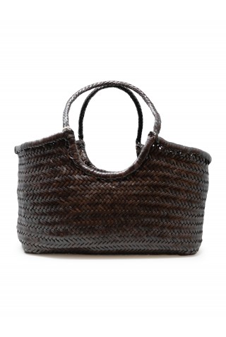 DRAGON 8822 DARK BROWN LEATHER NANTUCKET BASKET BIG HANDBAG