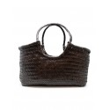 DRAGON 8822 DARK BROWN LEATHER NANTUCKET BASKET BIG HANDBAG