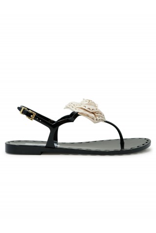 MENGHI ME1348PW BLACK-IVORY JELLY AFRODITE FLAT SANDALS