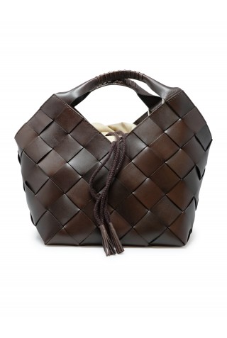DRAGON 8108 DARK BROWN LEATHER BOTTEGHE BUCKET HANDBAG