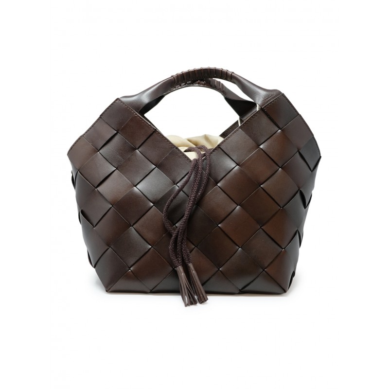 DRAGON 8108 DARK BROWN LEATHER BOTTEGHE BUCKET HANDBAG