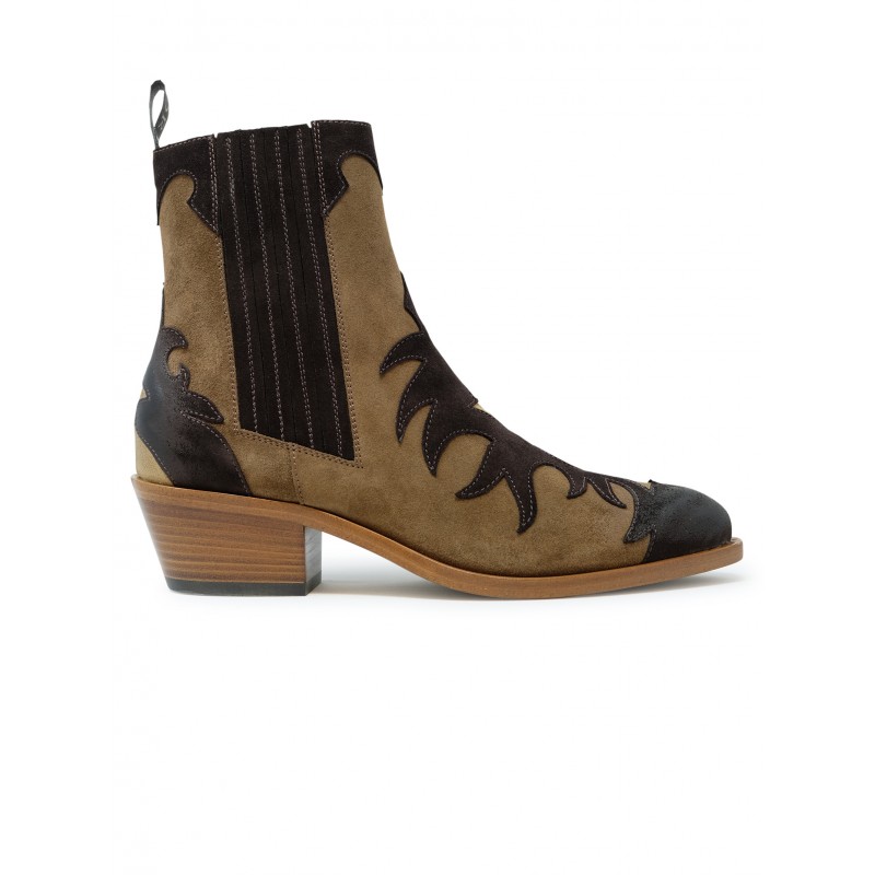SARTORE SR3645WF ESPRESSO-SESAMO -TABACCO VELOUR TEX ANKLE BOOTS