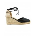 CASTANER 026078-100 BLACK LEATHER CARINA WEDGE SANDALS