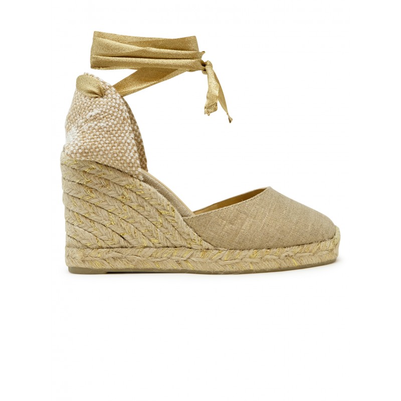 CASTANER 026160-3000 GOLD CANVAS CARINA WEDGE SANDALS