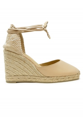 CASTANER 026077-2013 NUDE LEATHER CARINA WEDGE SANDALS