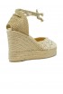CASTANER 026166-4078 GOLD TULLE CLAIR WEDGE SANDALS WITH ROSES