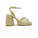 CASTANER 026168-4078 GOLD TULLE AND RAFFIA VALS WEDGE SANDALS