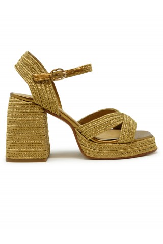 CASTANER 023116-3006 GOLD RAFFIA VALLE WEDGE SANDALS
