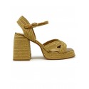 CASTANER 023116-3006 GOLD RAFFIA VALLE WEDGE SANDALS