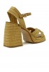 CASTANER 023116-3006 GOLD RAFFIA VALLE WEDGE SANDALS