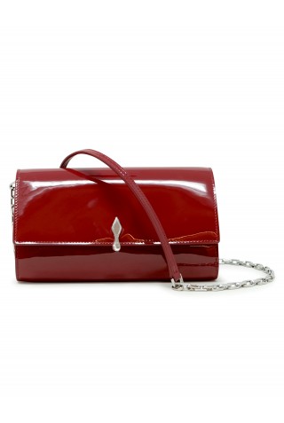 CHRISTIAN LOUBOUTIN 3265344 R947 BURGUNDY PATENT LEATHER BETTINA WALLET ON A CHAIN