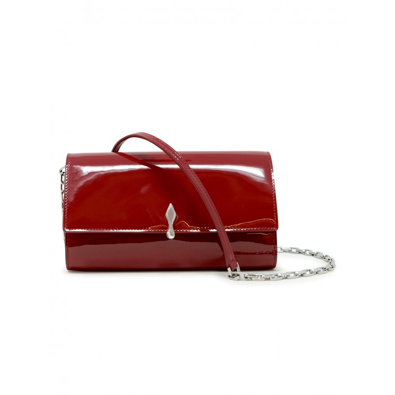 CHRISTIAN LOUBOUTIN 3265344 R947 BURGUNDY PATENT LEATHER BETTINA WALLET ON A CHAIN