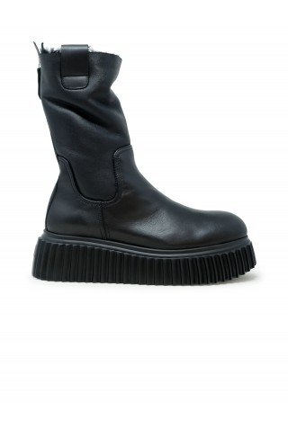 AGL D751529PGK7514013 MILAGROS BLACK LEATHER FUR BOOTS