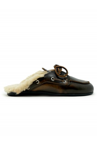 POSA COFFEE LEATHER MULE WITH FUR