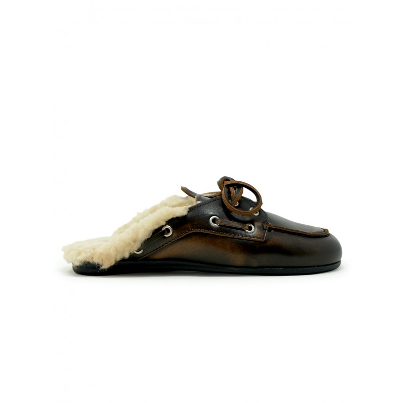 POSA COFFEE LEATHER MULE WITH FUR